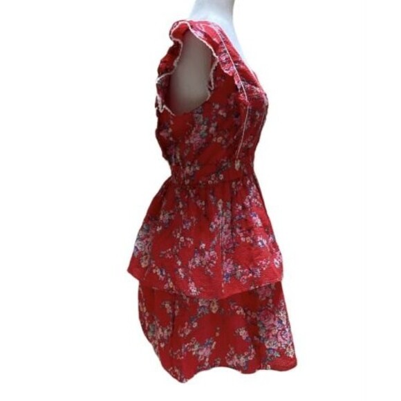 Betsey Johnson Red Floral Ruffle Dress M NWT Cottagecore Seersucker Boho - Picture 3 of 12